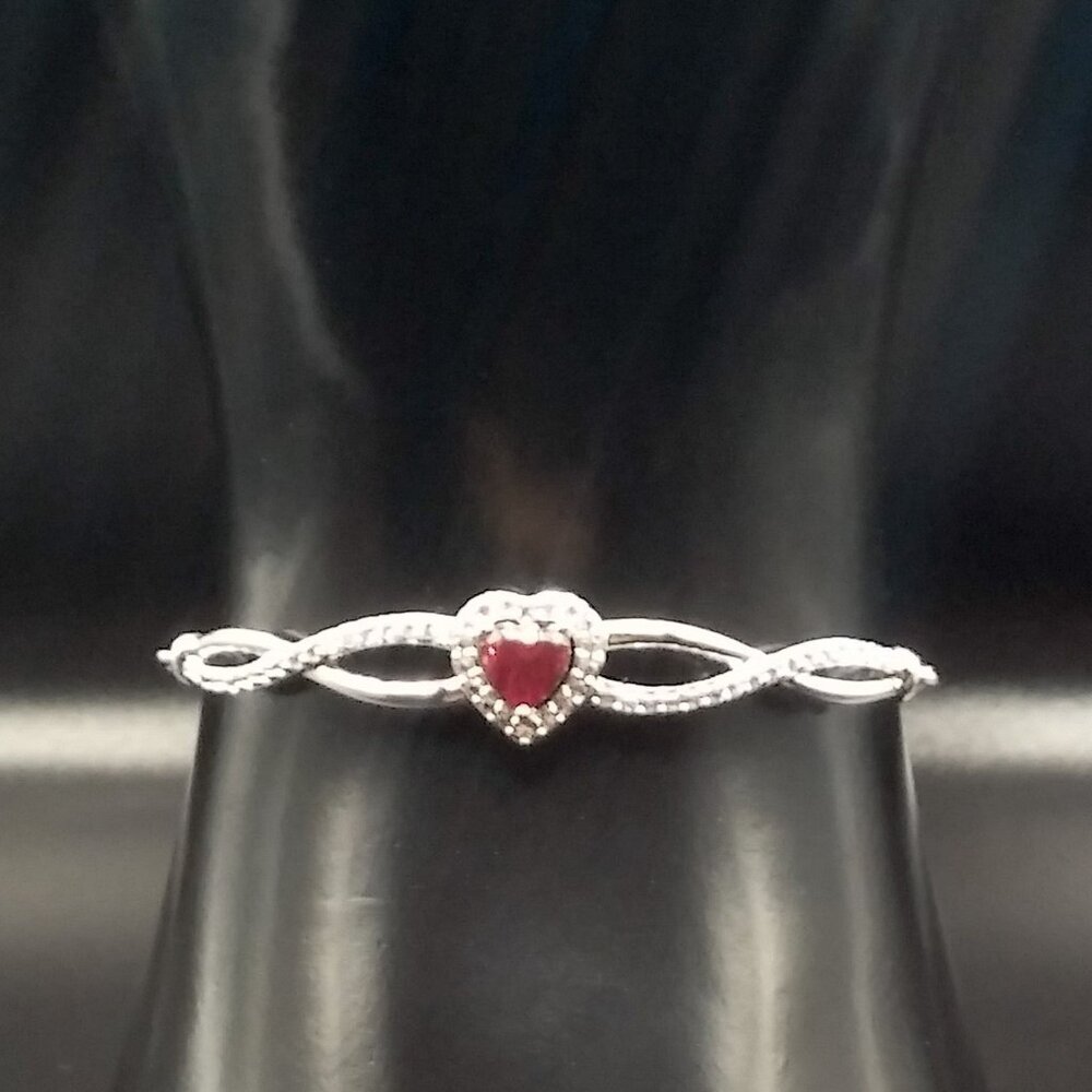 925 Sterling Silver HELZBERG Lab Created Ruby Heart Infinity Sapphires Bracelet